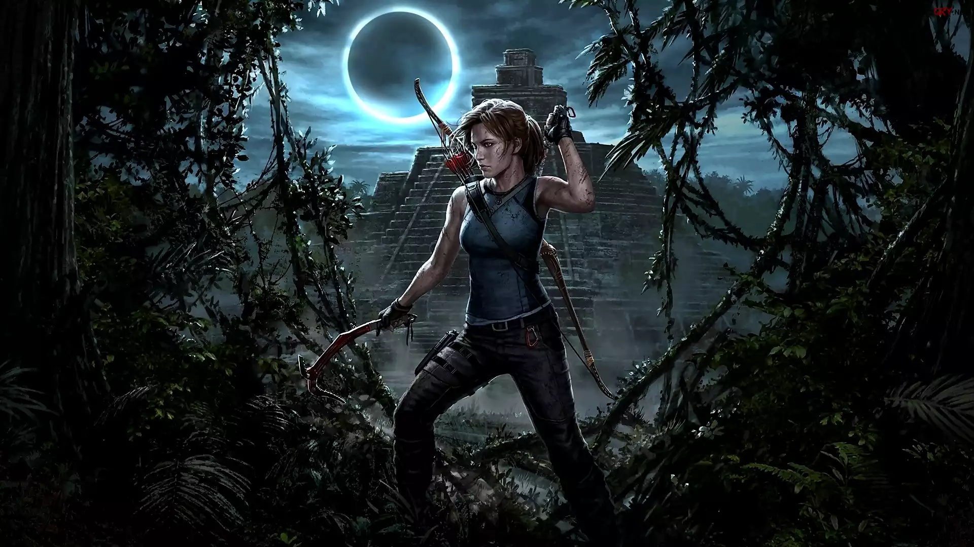 Gra, Shadow of the Tomb Raider, Lara Croft, Noc, Księżyc